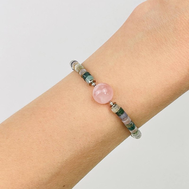 Радуга Самоцветов Браслет из Мохового агата и Розового кварца