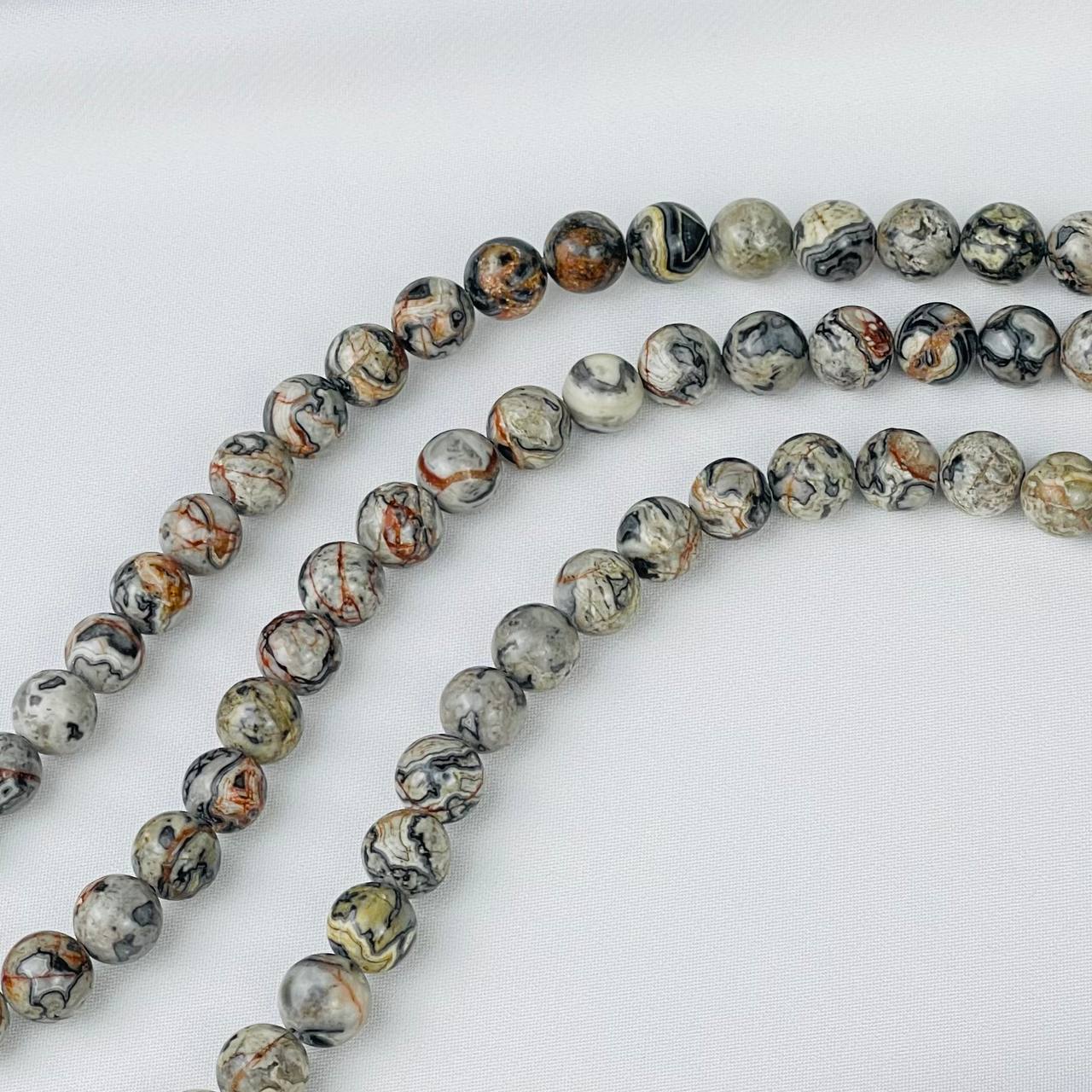 Радуга Самоцветов Бусины для украшений из серой Яшмы (Map Jasper) (46 бусин)