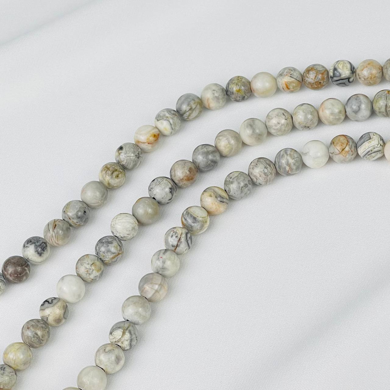 Радуга Самоцветов Бусины для украшений из серой Яшмы(Map Jasper) (46 бусин)