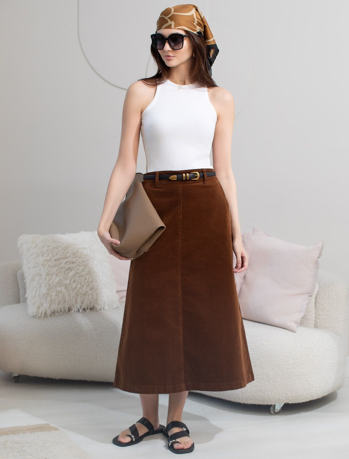 Юбка из эластичного микро-вельвета D26.200 светло-коричневый