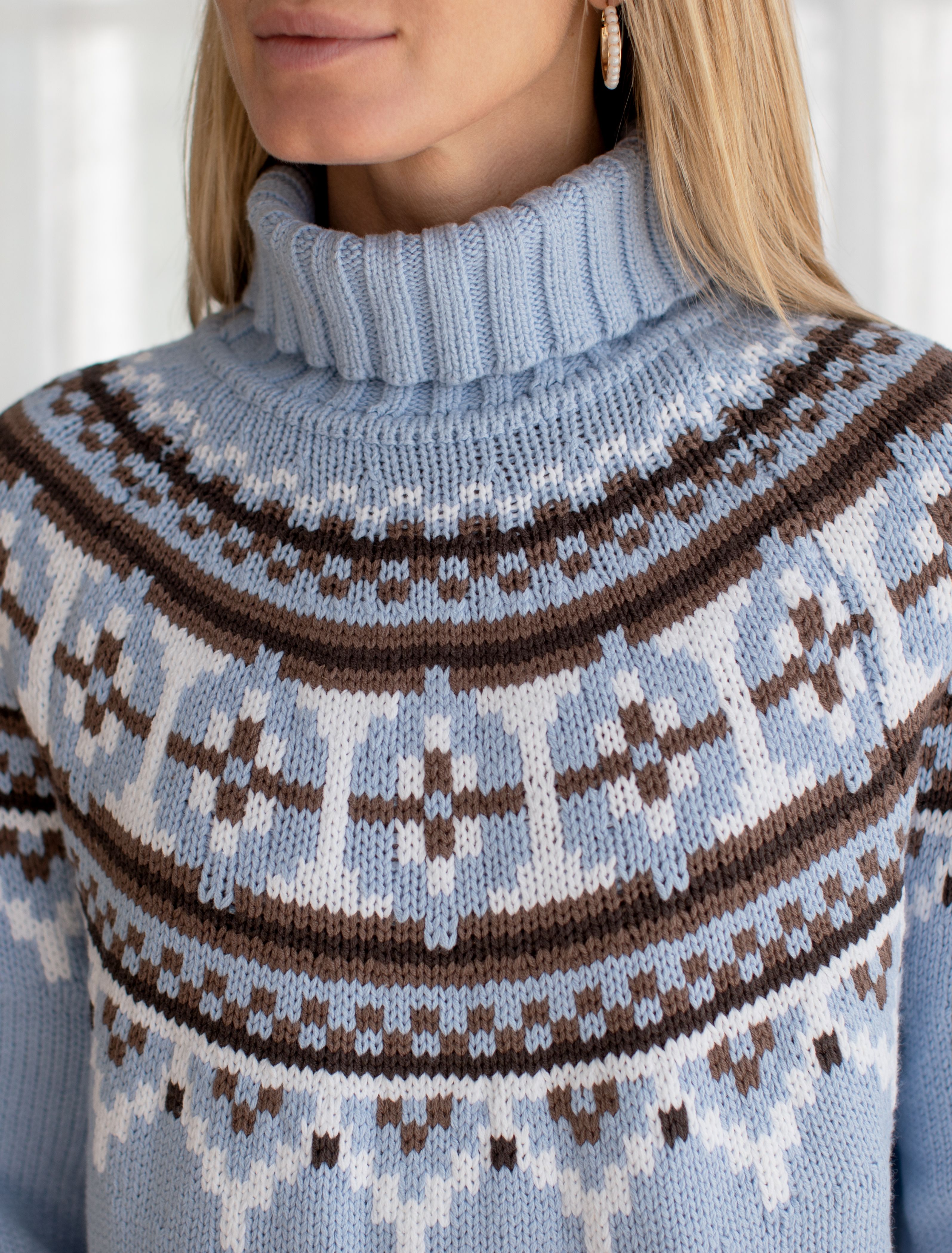 Свитер фактурной вязки из хлопка с акрилом D34.210 голубой меланж