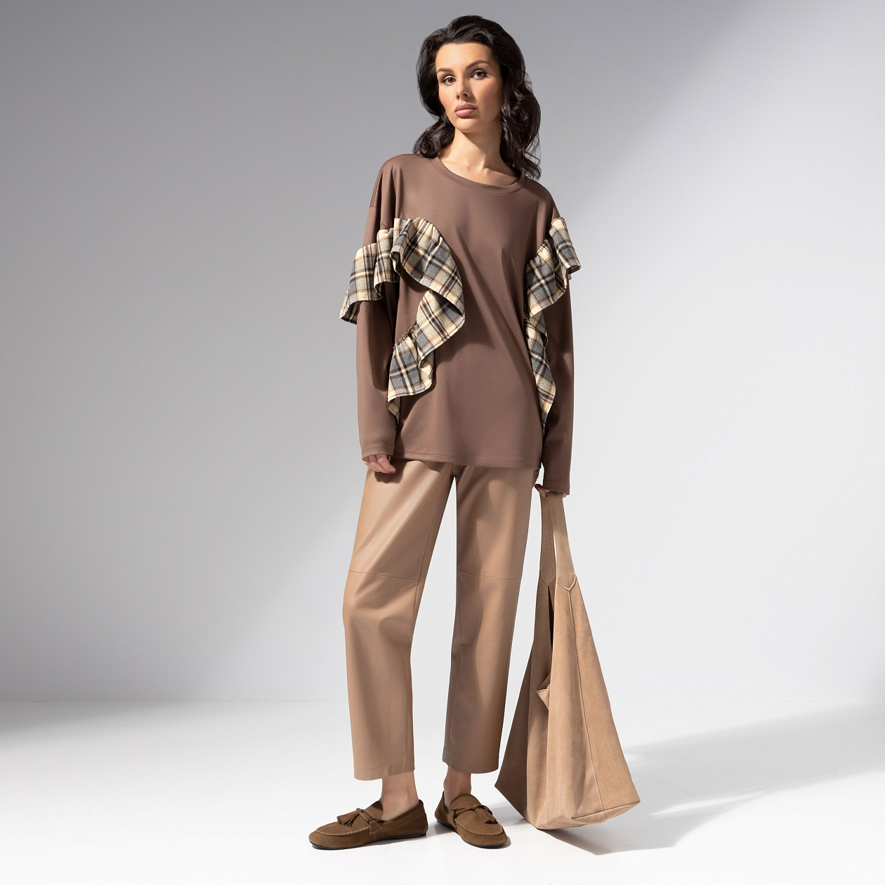 Лонгслив в стиле пэчворк, Гардеробная магия (коричневый)