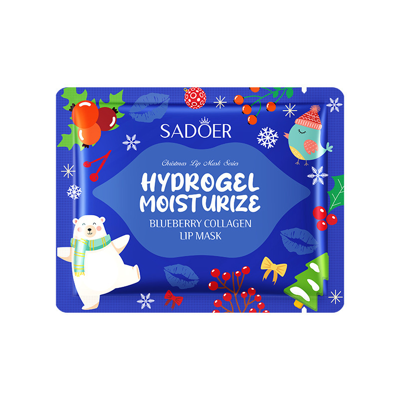 (ПРЕДЗАКАЗ) Гидрогелевые патчи для губ с черникой SADOER, 8 гр (Новогодняя серия)