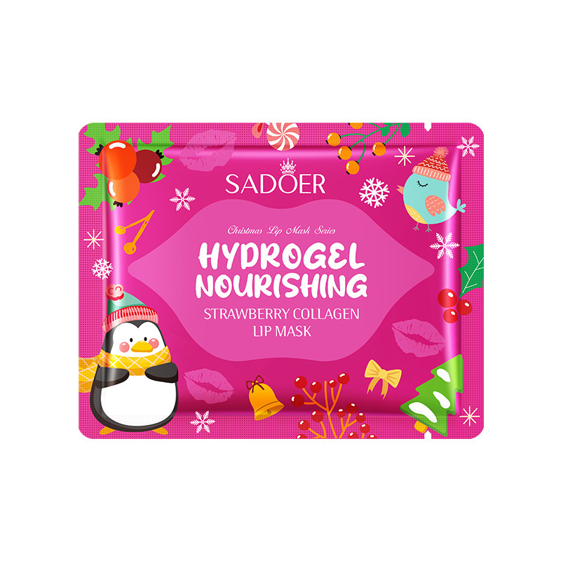(ПРЕДЗАКАЗ) Гидрогелевые патчи для губ с клубникой SADOER, 8 гр (Новогодняя серия)