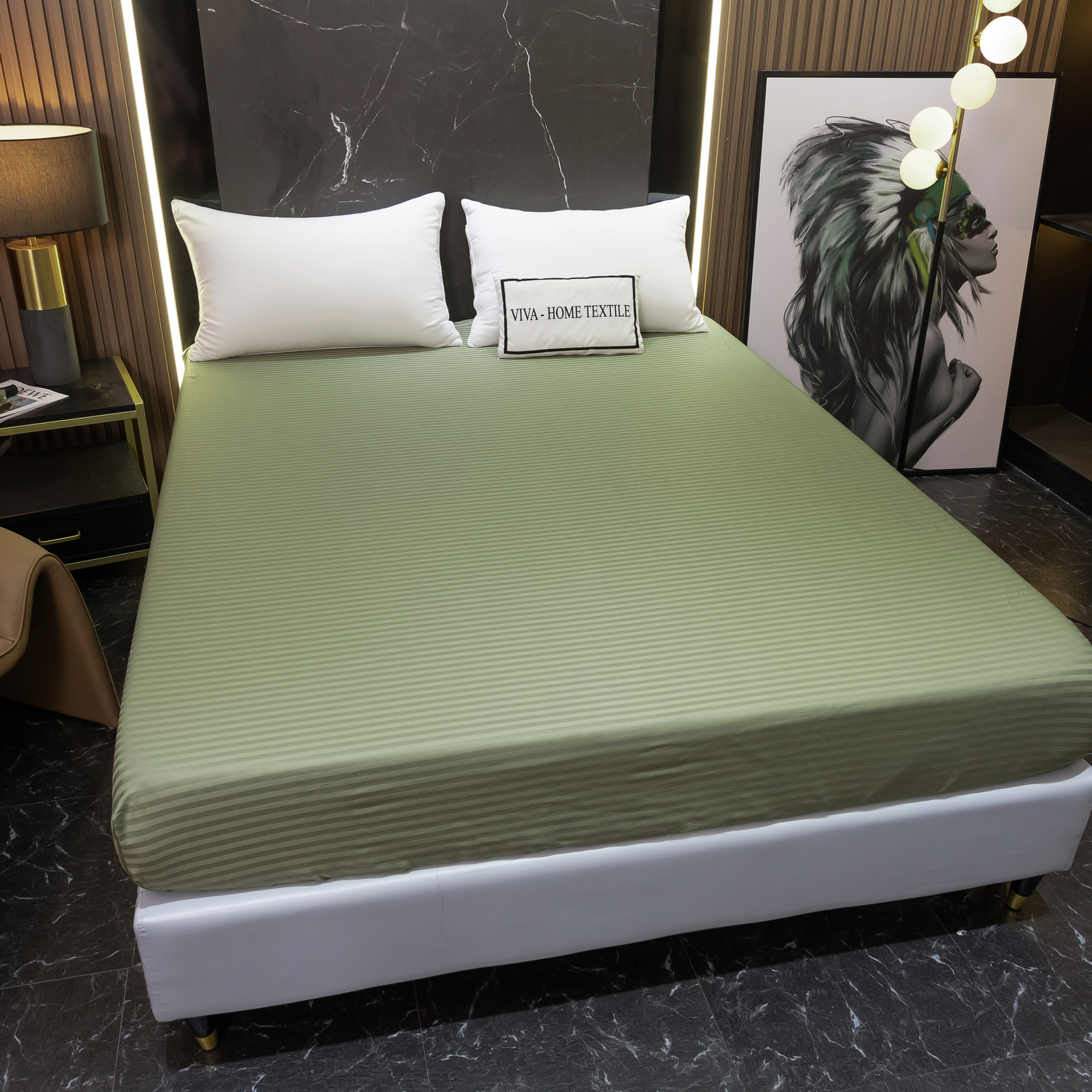 Простынь на резинке Страйп Сатин Однотонный 100% хлопок RR1CT028   180*200*30