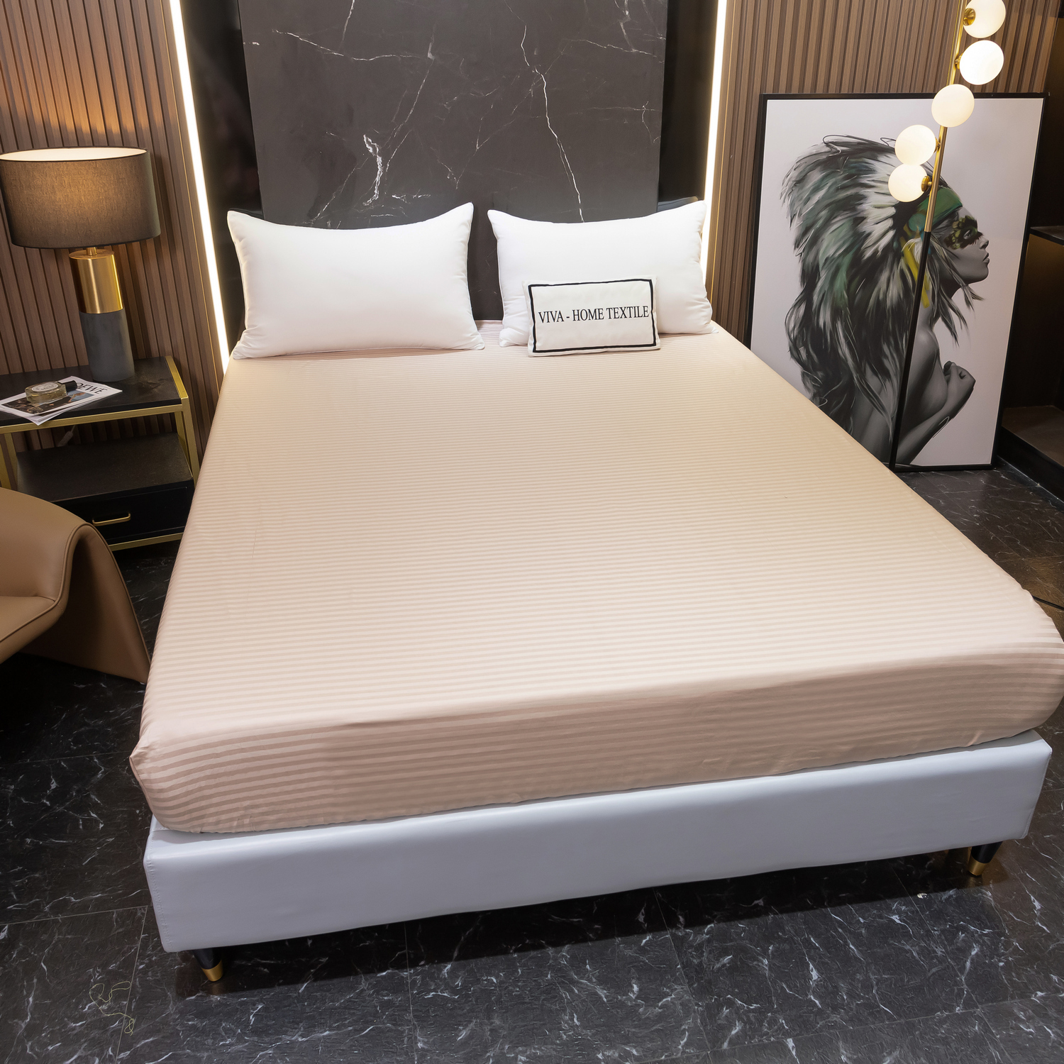 Простынь на резинке Страйп Сатин Однотонный 100% хлопок RR1CT029   160*200*30