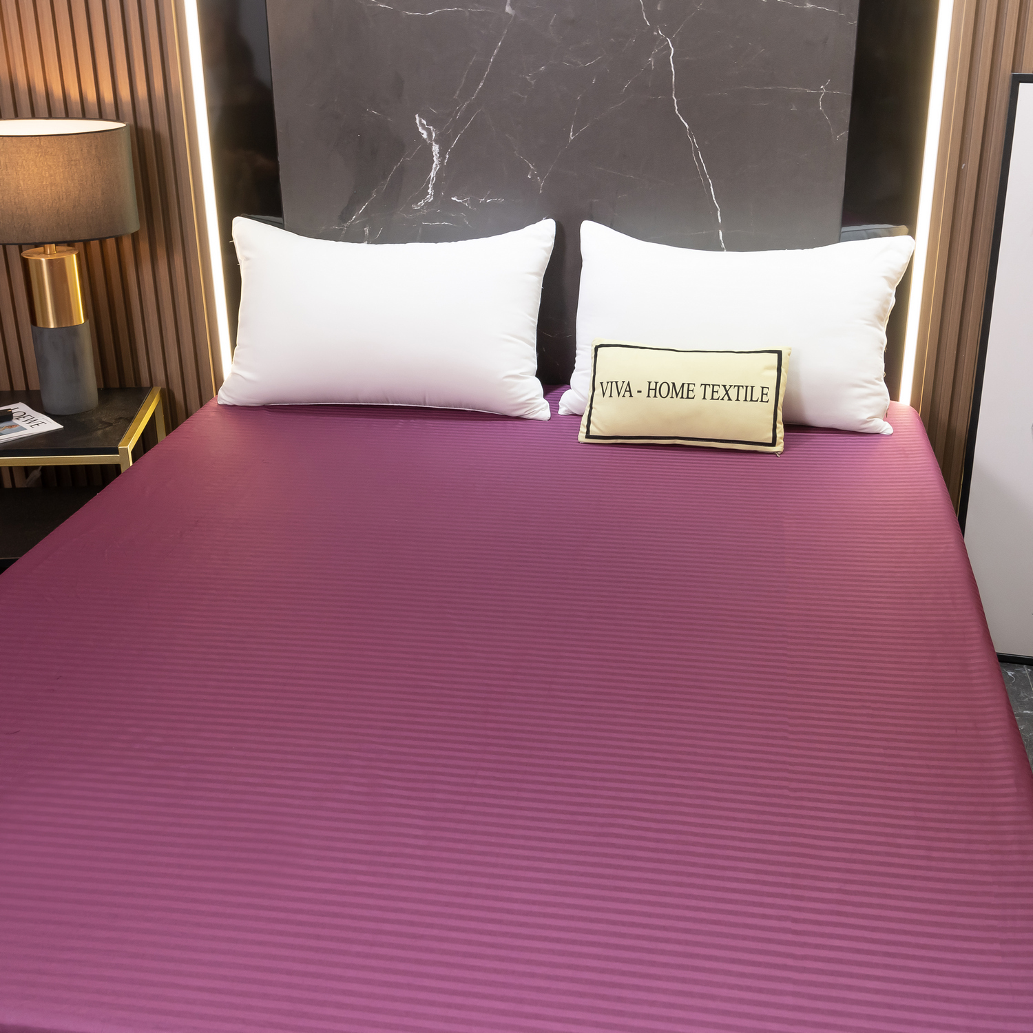 Простынь на резинке Страйп Сатин Однотонный 100% хлопок RR1CT034   180*200*30