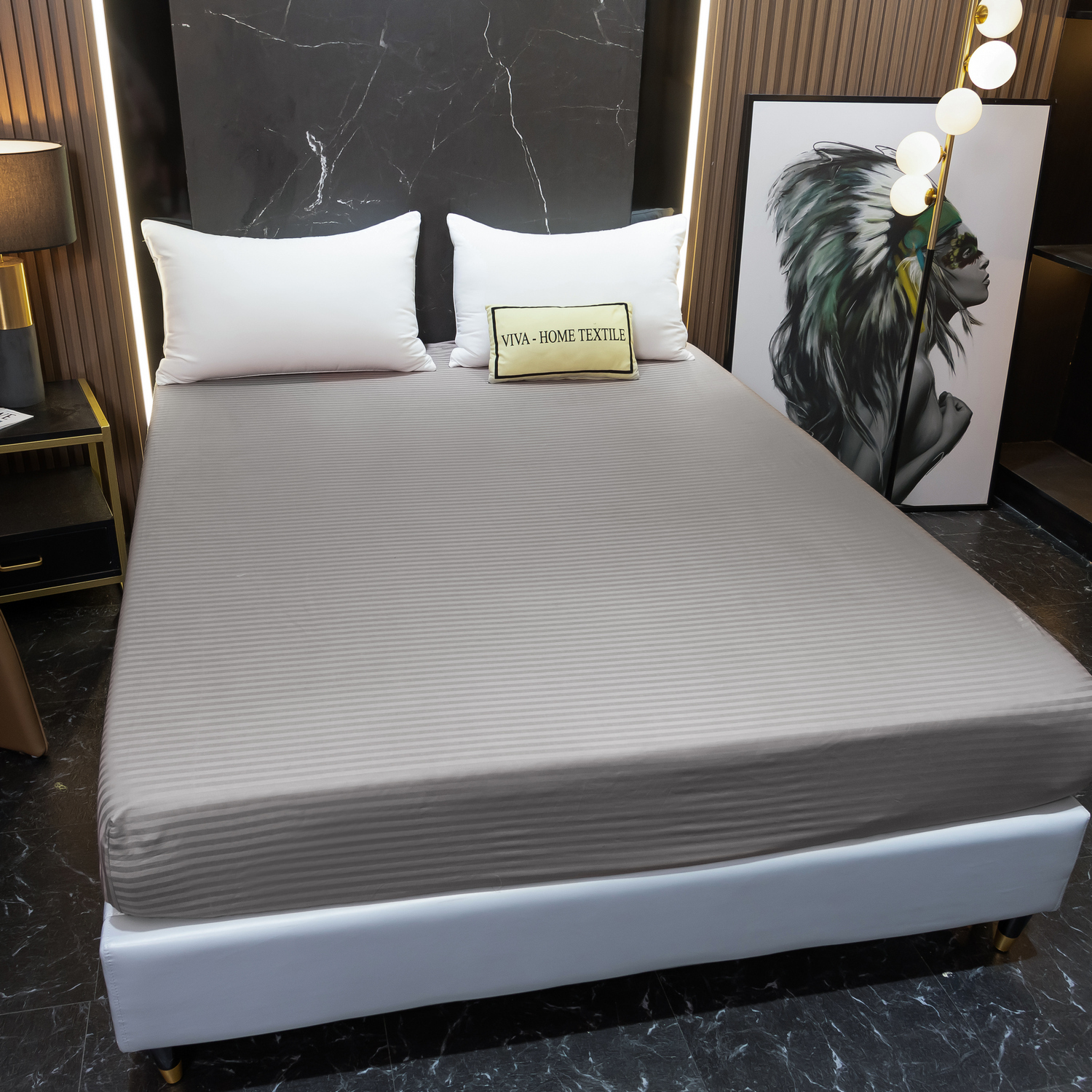 Простынь на резинке Страйп Сатин Однотонный 100% хлопок RR1CT030   160*200*30