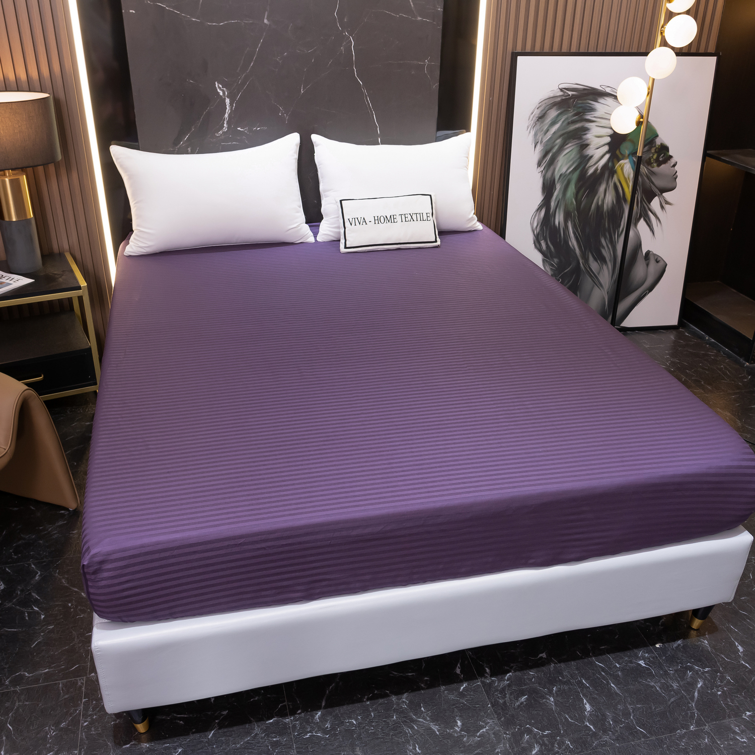 Простынь на резинке Страйп Сатин Однотонный 100% хлопок RR1CT032   180*200*30