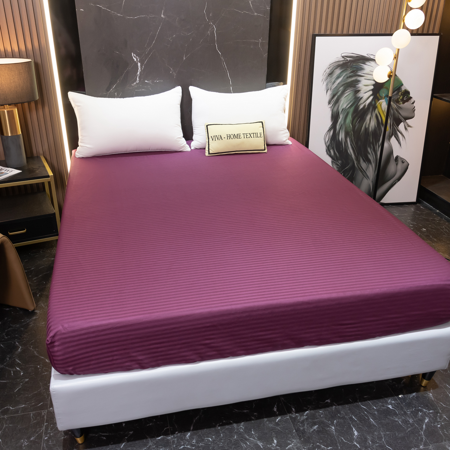 Простынь на резинке Страйп Сатин Однотонный 100% хлопок RR1CT034   160*200*30