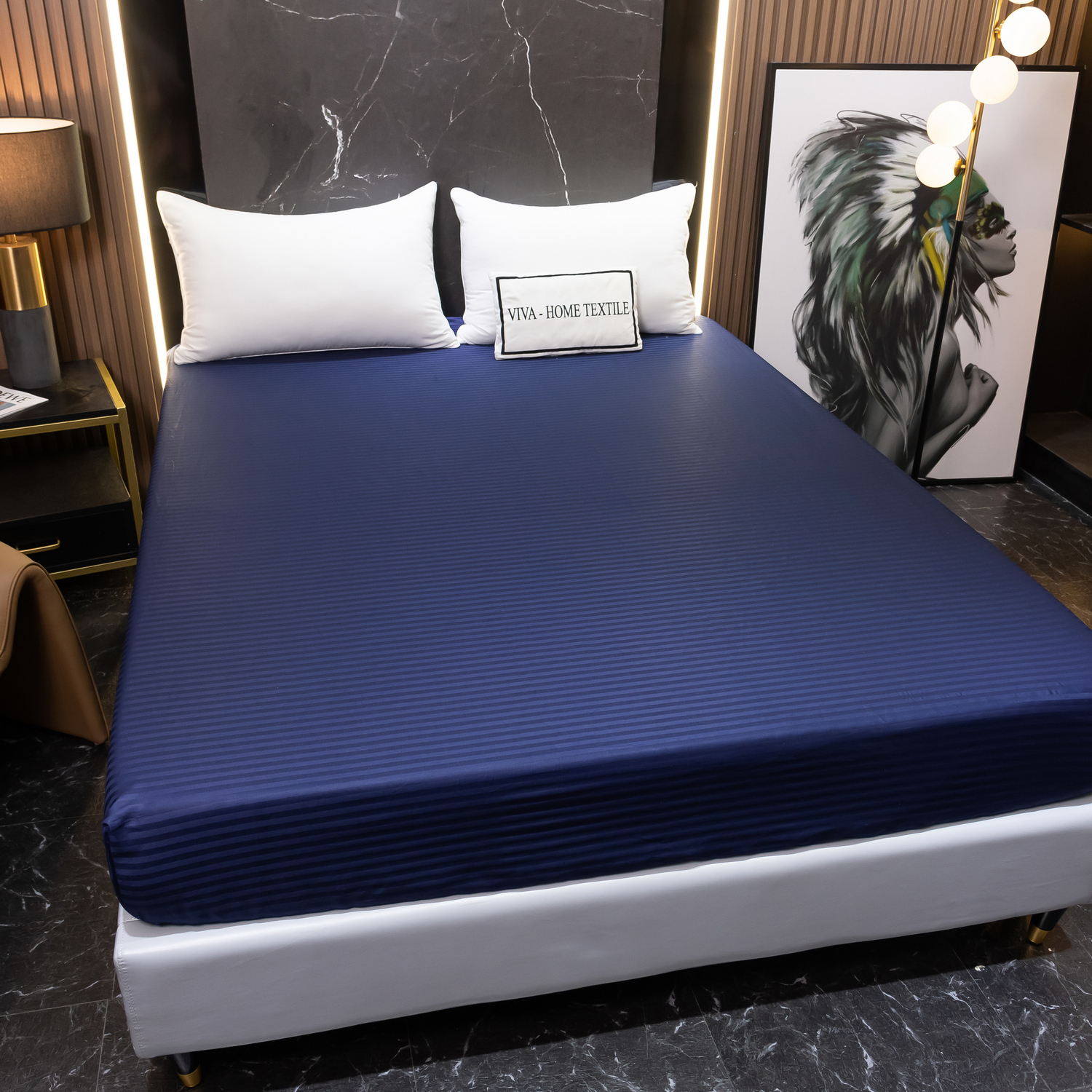 Простынь на резинке Страйп Сатин Однотонный 100% хлопок RR1CT033   180*200*30