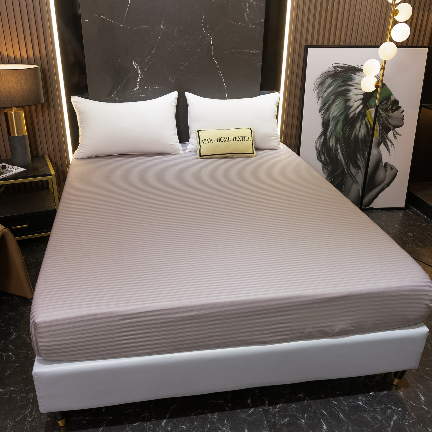 Простынь на резинке Страйп Сатин Однотонный 100% хлопок RR1CT031   160*200*30