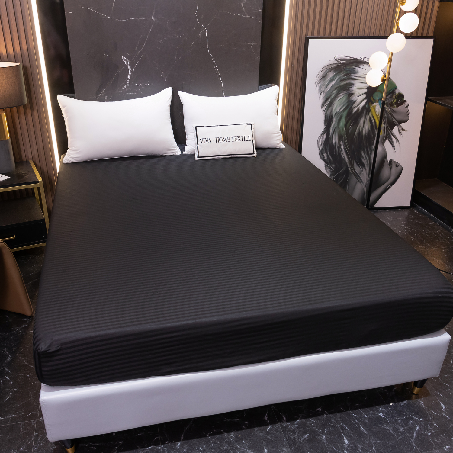 Простынь на резинке Страйп Сатин Однотонный 100% хлопок RR1CT035   180*200*30