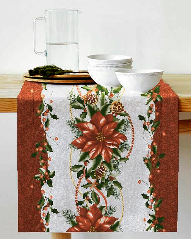 Дорожка тканевая на стол 30028 - 1 НОВОГОДНЯЯ ДОРОЖКА