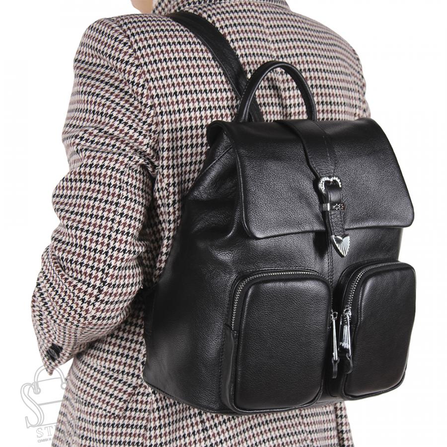 Рюкзак женский кожаный 18369 black Polina&Eiterou в Нижнем Новгороде