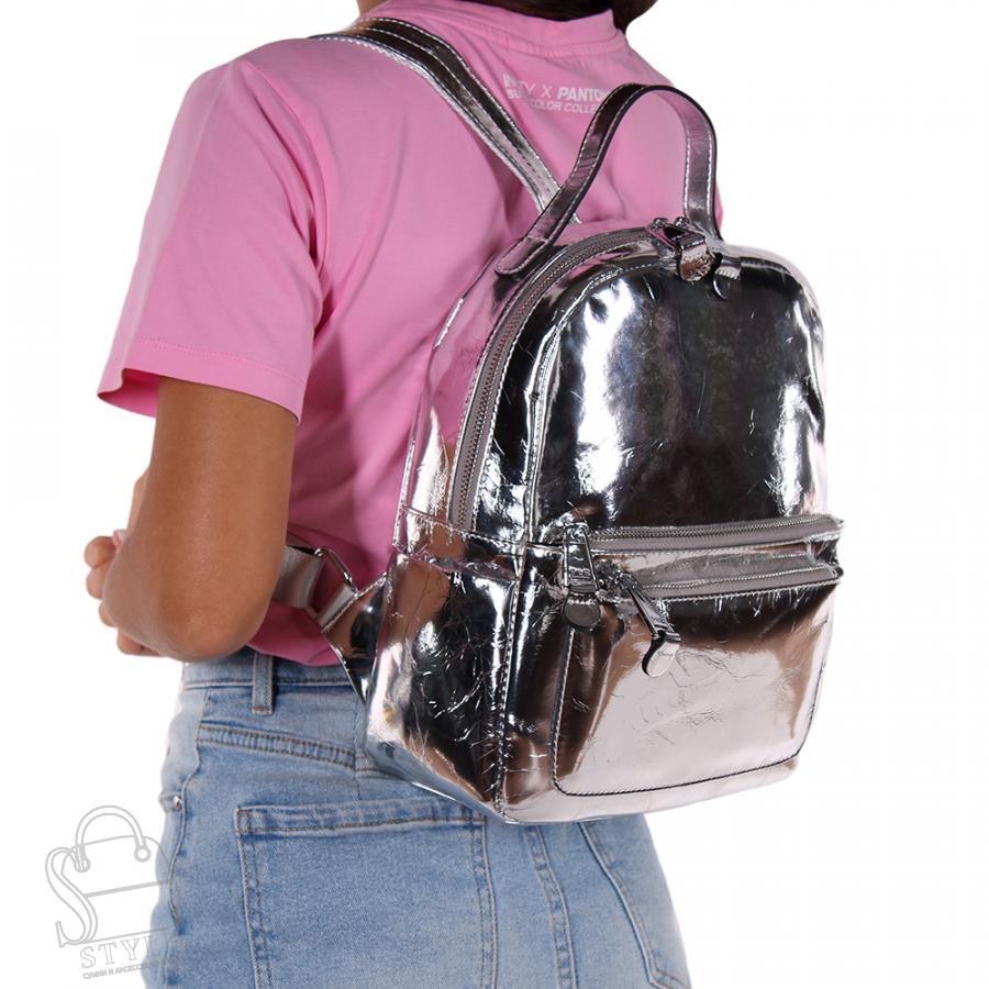 Рюкзак женский кожаный 21032 silver Polina&Eiterou  в Нижнем Новгороде