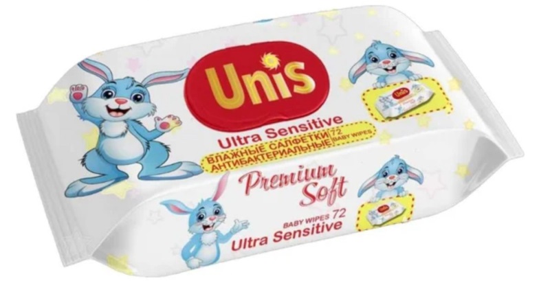 Unis Fresh Baby Влажные салфетки (72шт) для детей Без запаха c клапаном.
