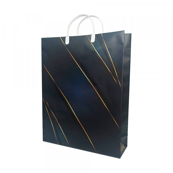 9968 Сумка пластик. BAL 186 (32х42х10см) большая,Черная с золотыми линиями *20