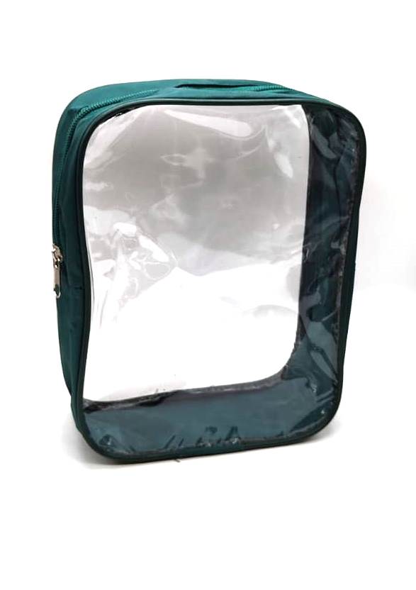 К444 Косметичка ПВХ (h21,5*16,5*6,5) Квадрат прозрачный зелёный