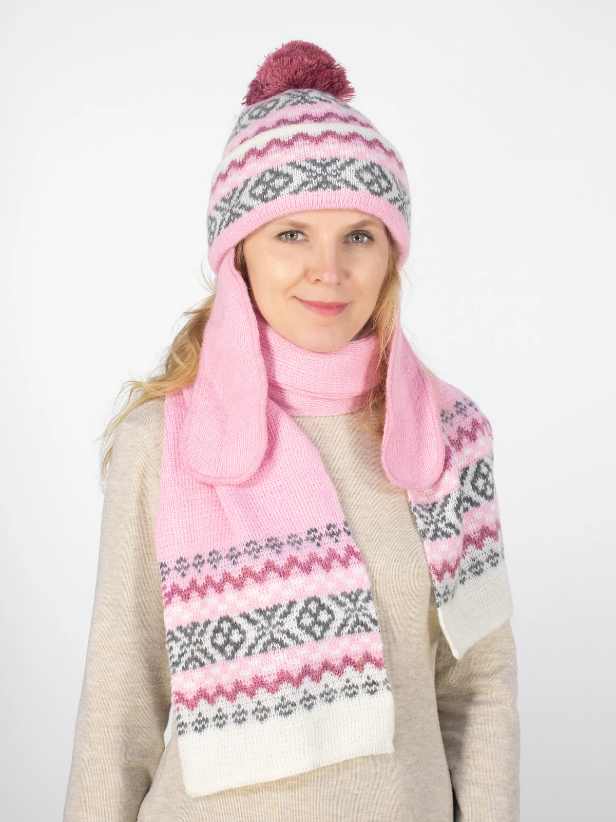 Комплект зимний женский шапка+шарф Бриз (Цвет светло-розовый), размер 54-56, шерсть 50%, мохер 30%