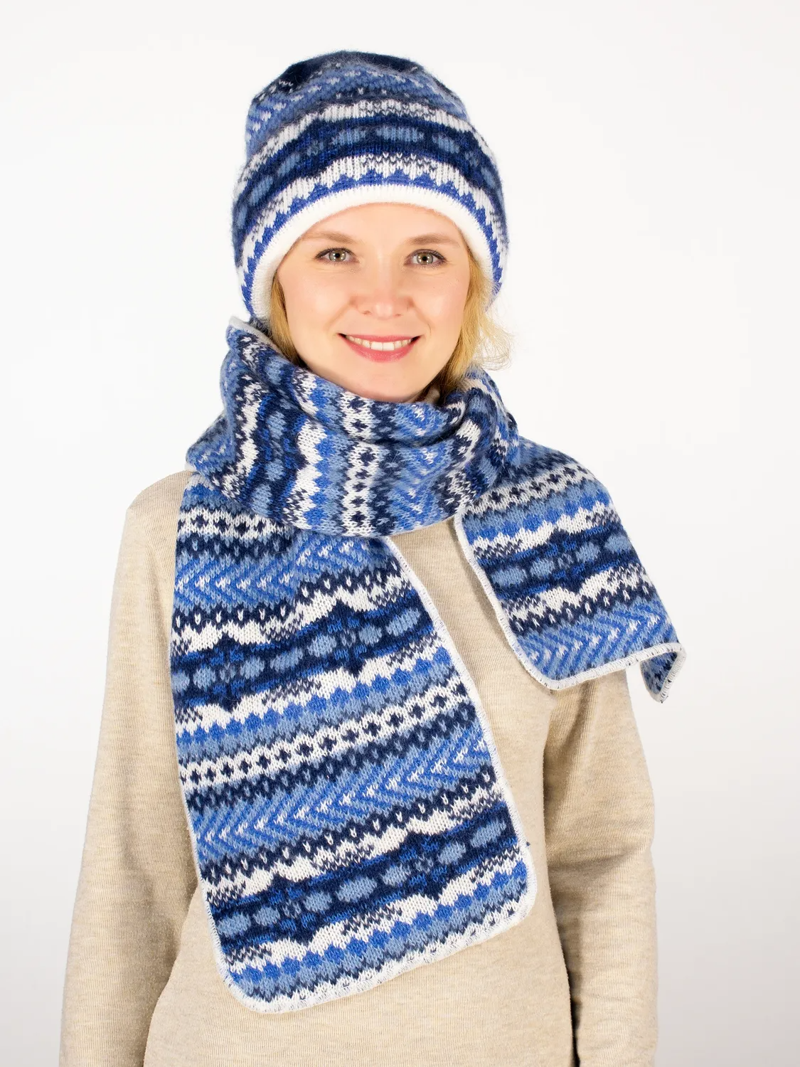 Комплект зимний женский шапка+шарф Дарья (Цвет темно-синий), размер 56-58, шерсть 50%, мохер 30%