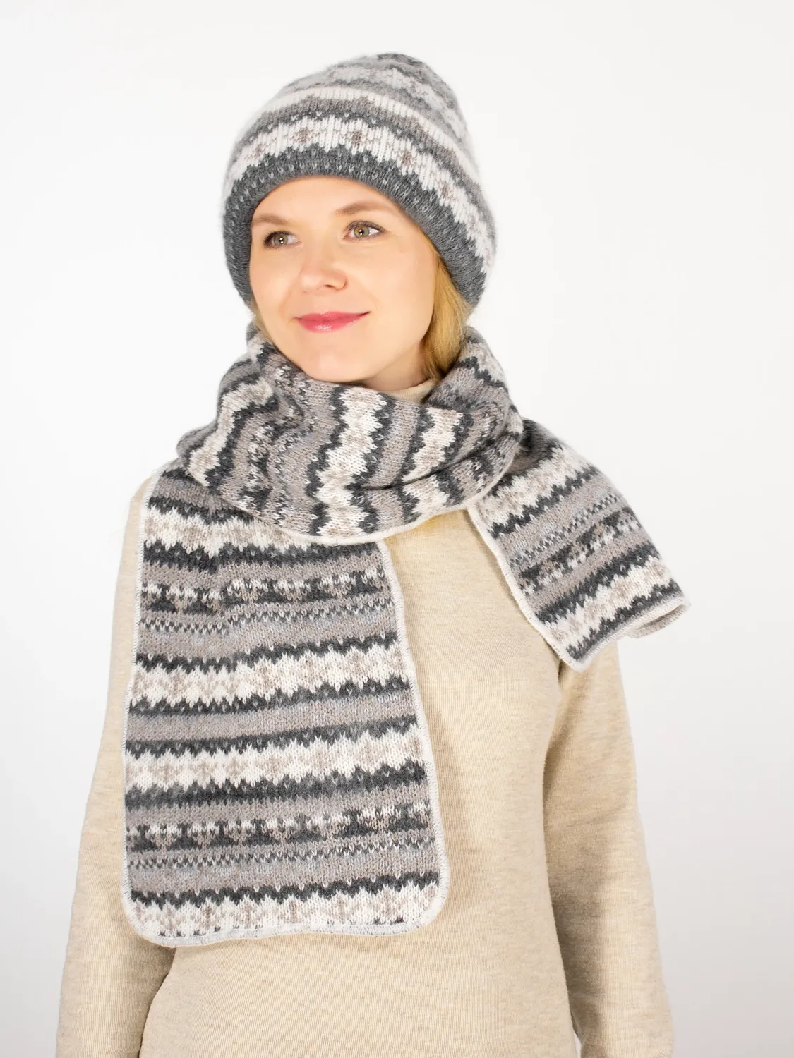Комплект зимний женский шапка+шарф Арктика (Цвет серый), размер 56-58, шерсть 50%, мохер 30%