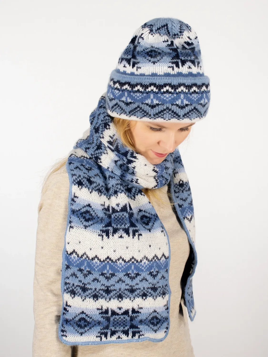 Комплект зимний женский шапка+шарф Арктика (Цвет голубой), размер 56-58, шерсть 50%, мохер 30%