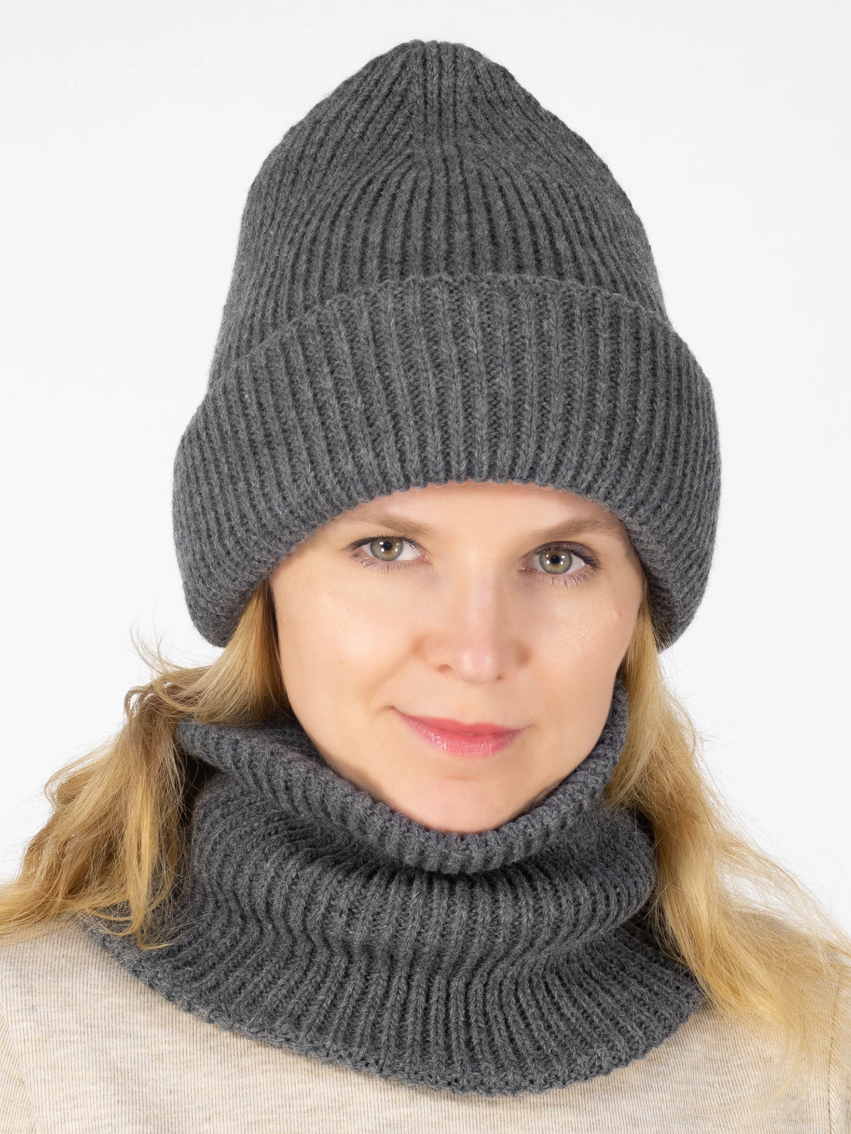 Комплект зимний женский шапка+снуд Monro (Цвет темно-серый), размер 56-58, шерсть 70%
