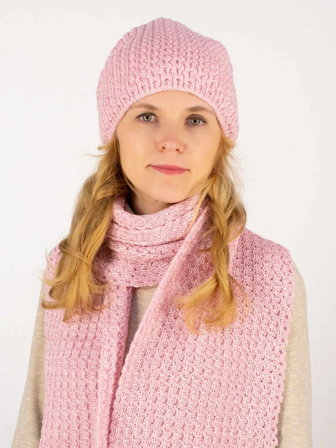 Комплект зимний женский шапка+шарф Матильда (Цвет светло-розовый), размер 56-58, шерсть 50%