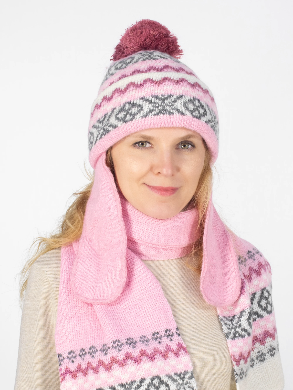 Комплект зимний женский шапка+шарф Бриз (Цвет светло-розовый), размер 54-56, шерсть 50%, мохер 30%