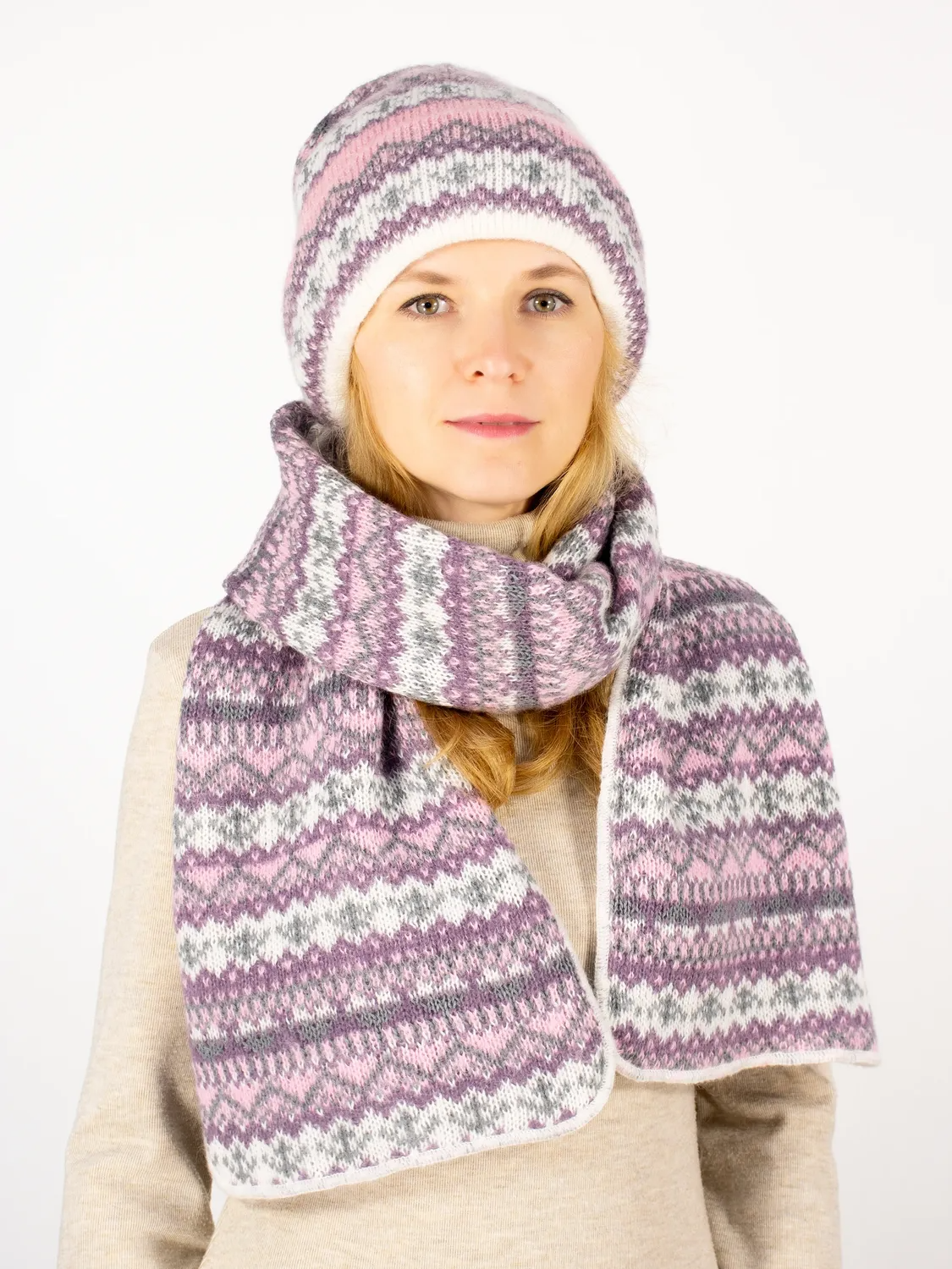 Комплект зимний женский шапка+шарф Арктика (Цвет розовый), размер 56-58, шерсть 50%, мохер 30%