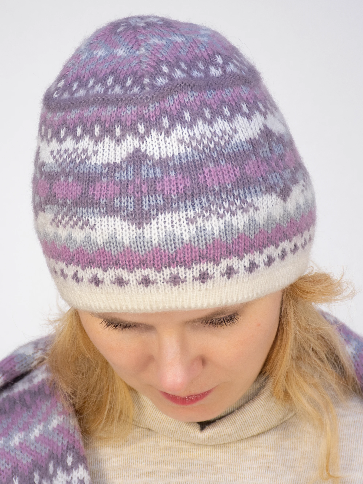 Комплект зимний женский шапка+шарф Анабель (Цвет сиреневый), размер 54-56, шерсть 50%, мохер 30%