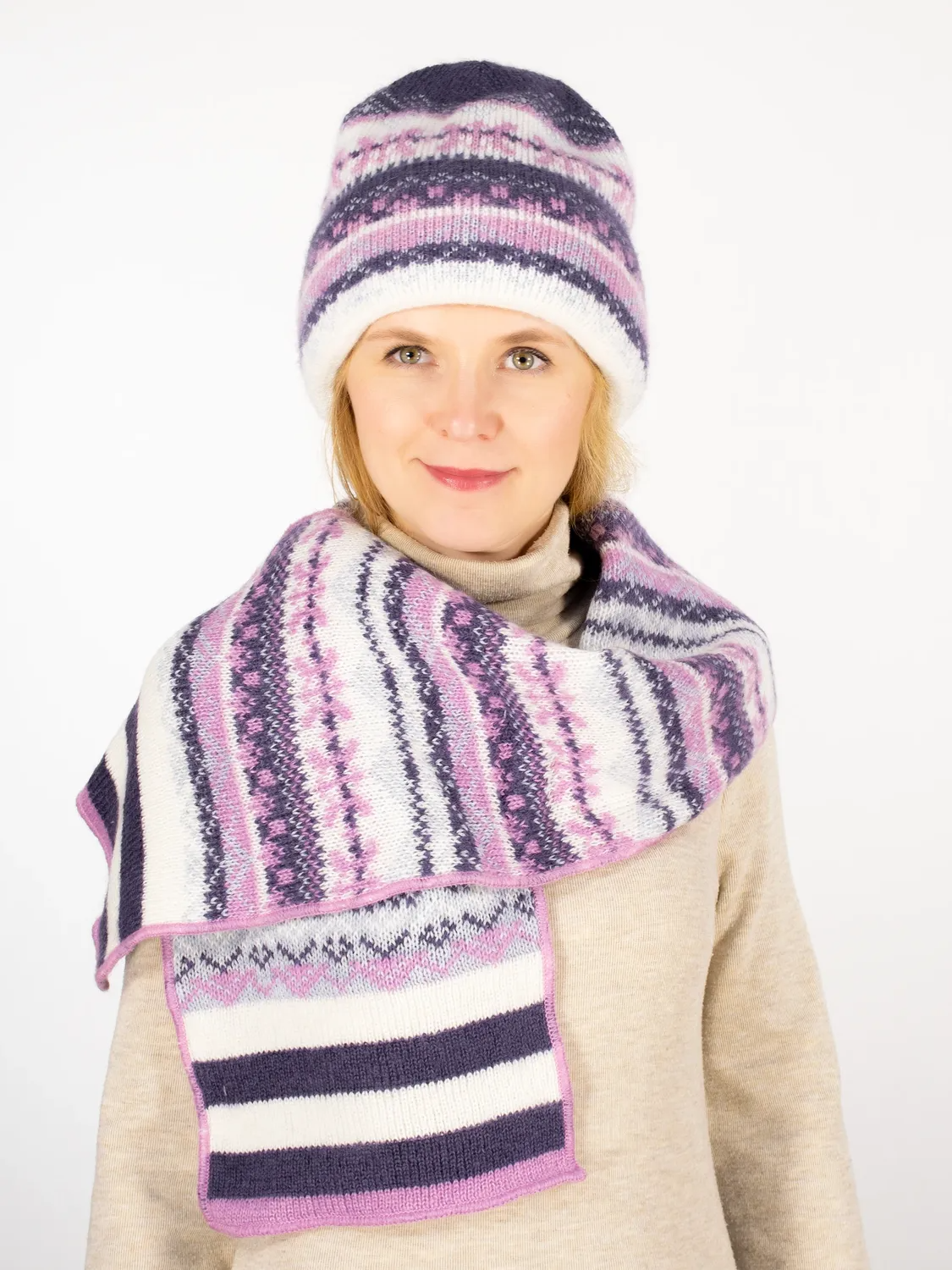 Комплект зимний женский шапка+шарф Дарина (Цвет фиолетовый), размер 56-58, шерсть 50%, мохер 30%