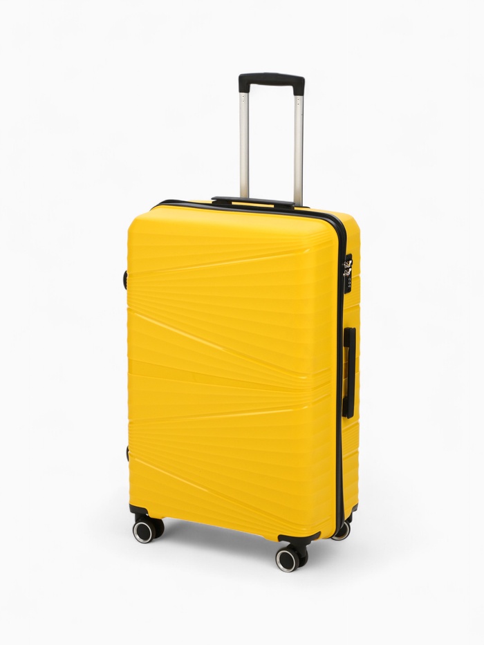 Чемодан на колёсах маленький 111 л (L), на молнии, кодовый замок, 4 колеса, жёлтый