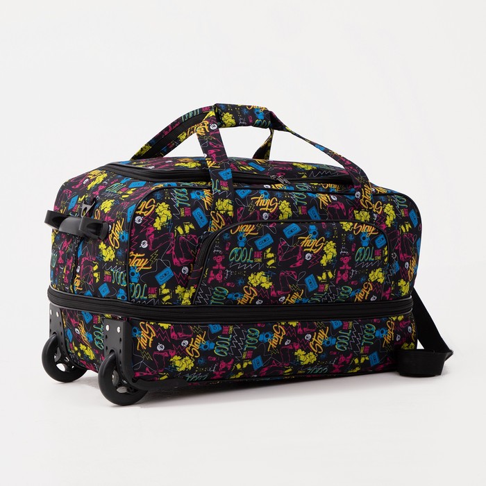 Сумка дорожная на колёсах, отдел на молнии с увеличением, наружный карман, длинный ремень, цвет синий