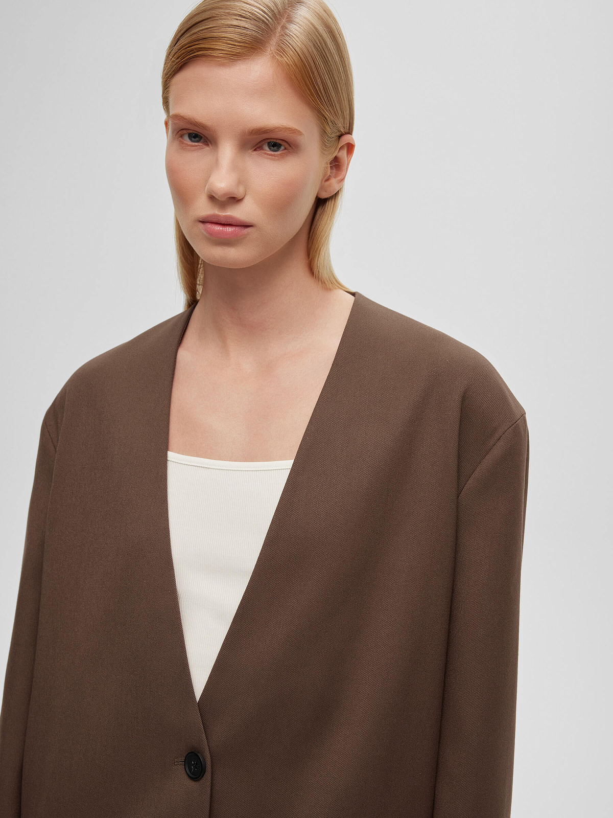 Жакет однобортный без лацканов 0212, кофейный