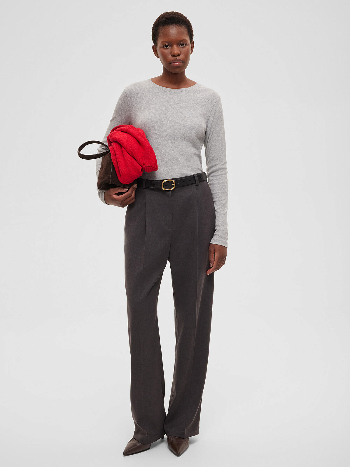 Брюки свободного кроя с защипами, графитовый