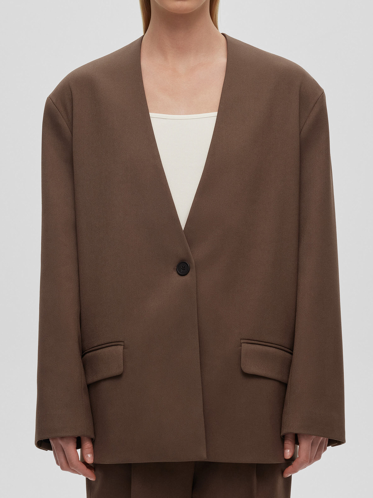 Жакет однобортный без лацканов 0212, кофейный