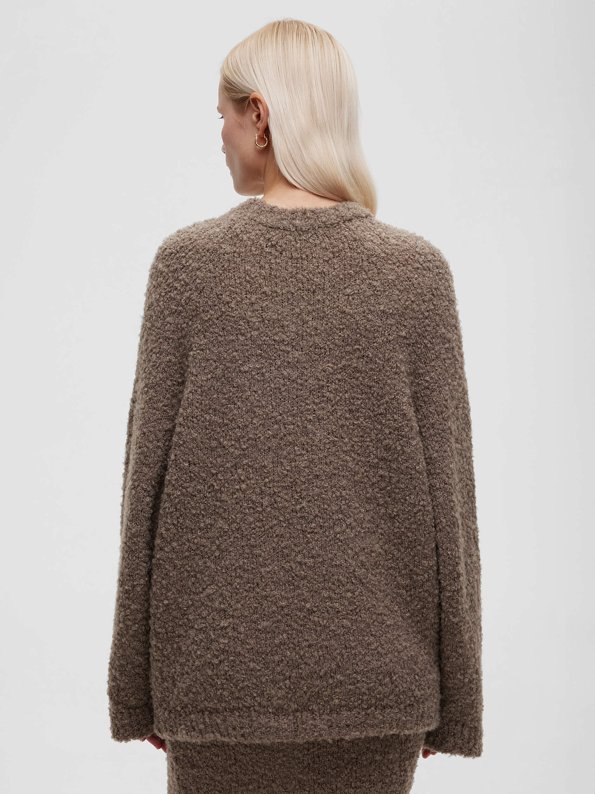 Джемпер удлиненный букле из альпаки и шерсти, бежевый