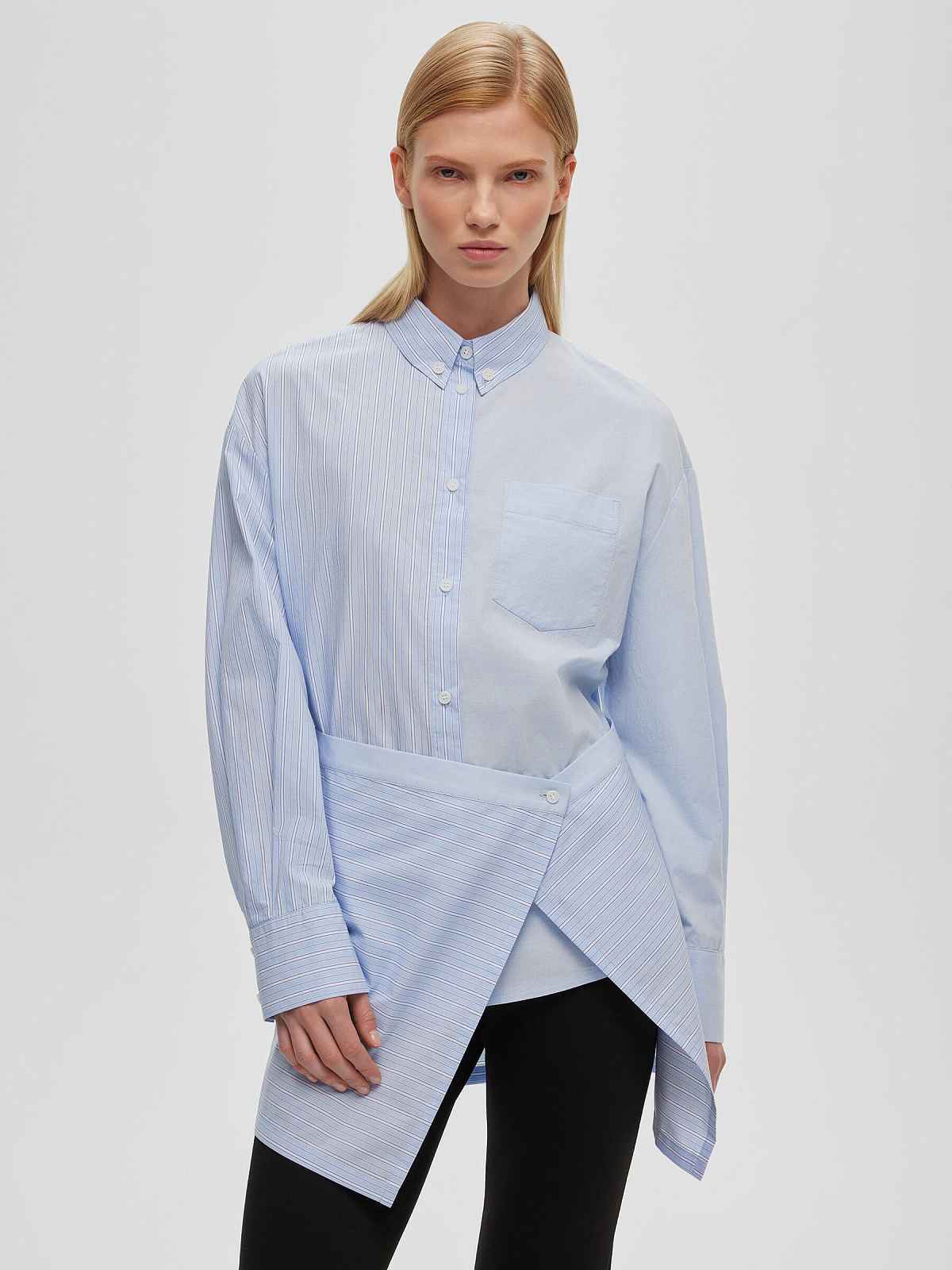 Рубашка колор-блок с баской 0213, светло-голубой