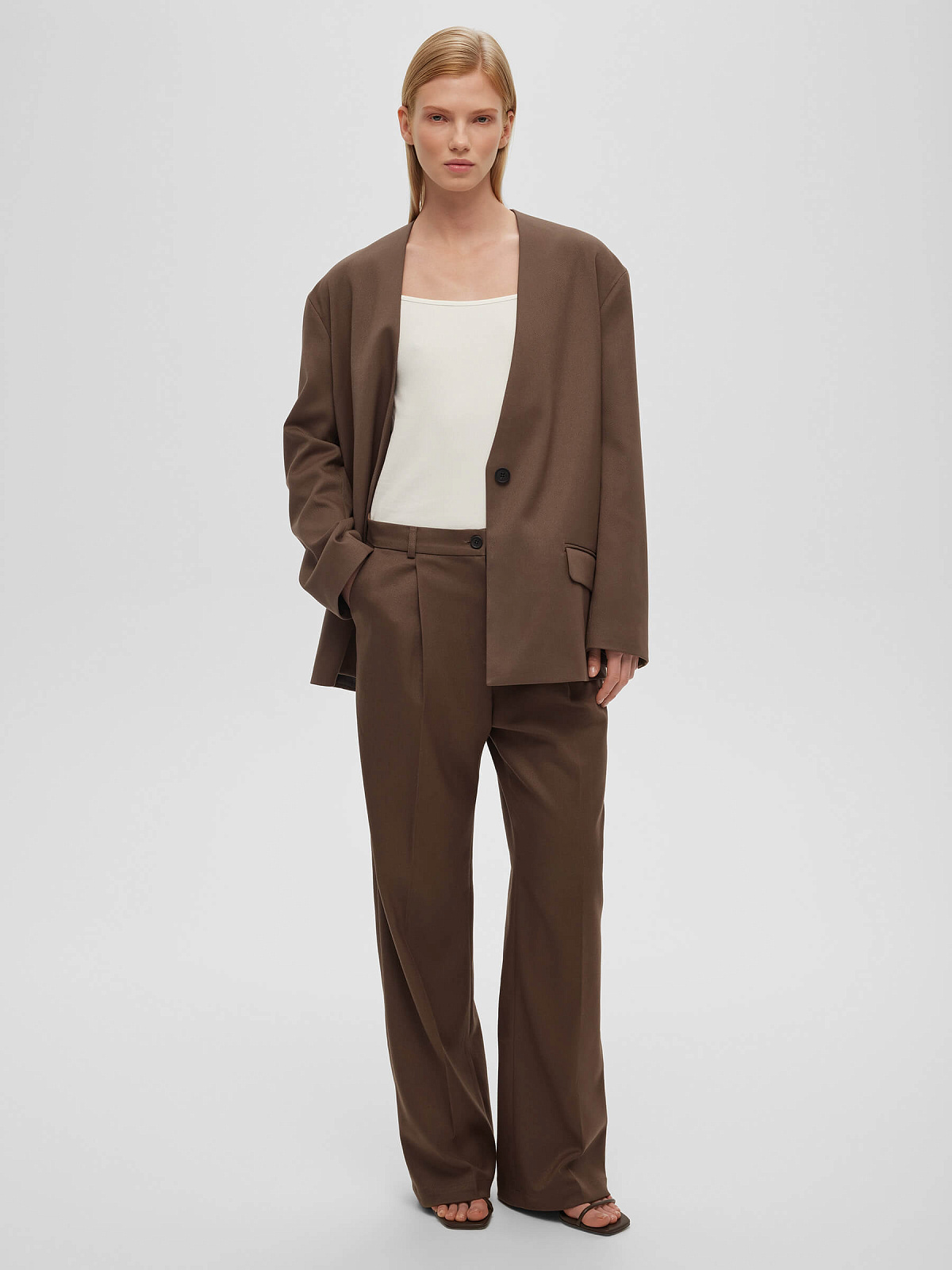 Жакет однобортный без лацканов 0212, кофейный