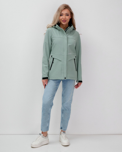 Ветровка спортивная женская с капюшоном softshell бирюзового цвета 9566Br