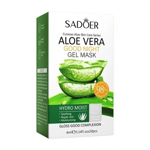 SADOER  Маска - Гель для лица Ночная ALOE VERA Успокаивающая с АЛОЭ  (4мл * 20 саше)  (SD0114)