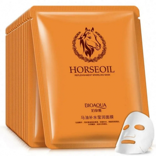 Маска - муляж для лица HORSE OIL увлажняющая, успокаивающая ЛОШАДИНЫЙ ЖИР  30г  (BQY-07667)