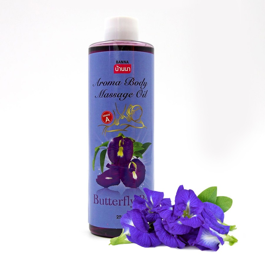 Массажное аромамасло для тела Мотыльковый Горошек (Фиолетовое) BANNA, 250 мл. Таиланд