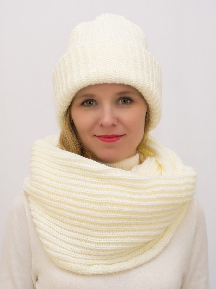 Снуд восьмерка женский Ирина (Цвет молочно-кремовый), Один размер, шерсть 30%