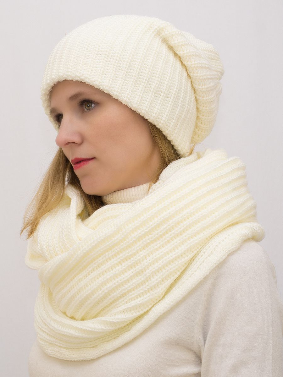 Снуд восьмерка женский Ирина (Цвет молочно-кремовый), Один размер, шерсть 30%