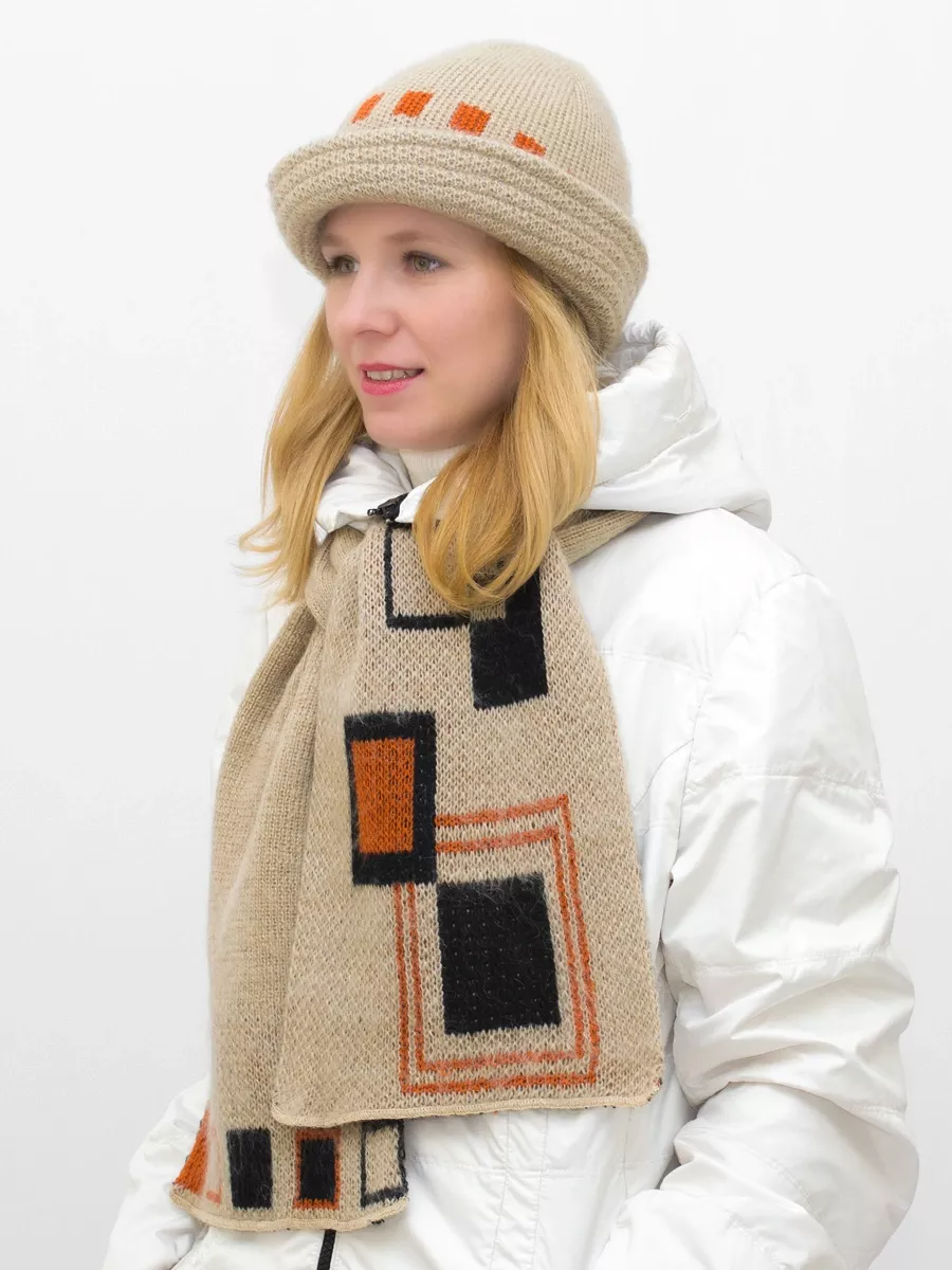 Комплект зимний женский шляпа+шарф Ариель (Цвет светло-бежевый), размер 54-56, шерсть 70%