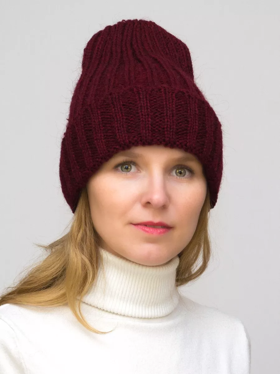 Шапка зимняя женская Жизель (Цвет вишневый), размер 56-58, мохер 50%