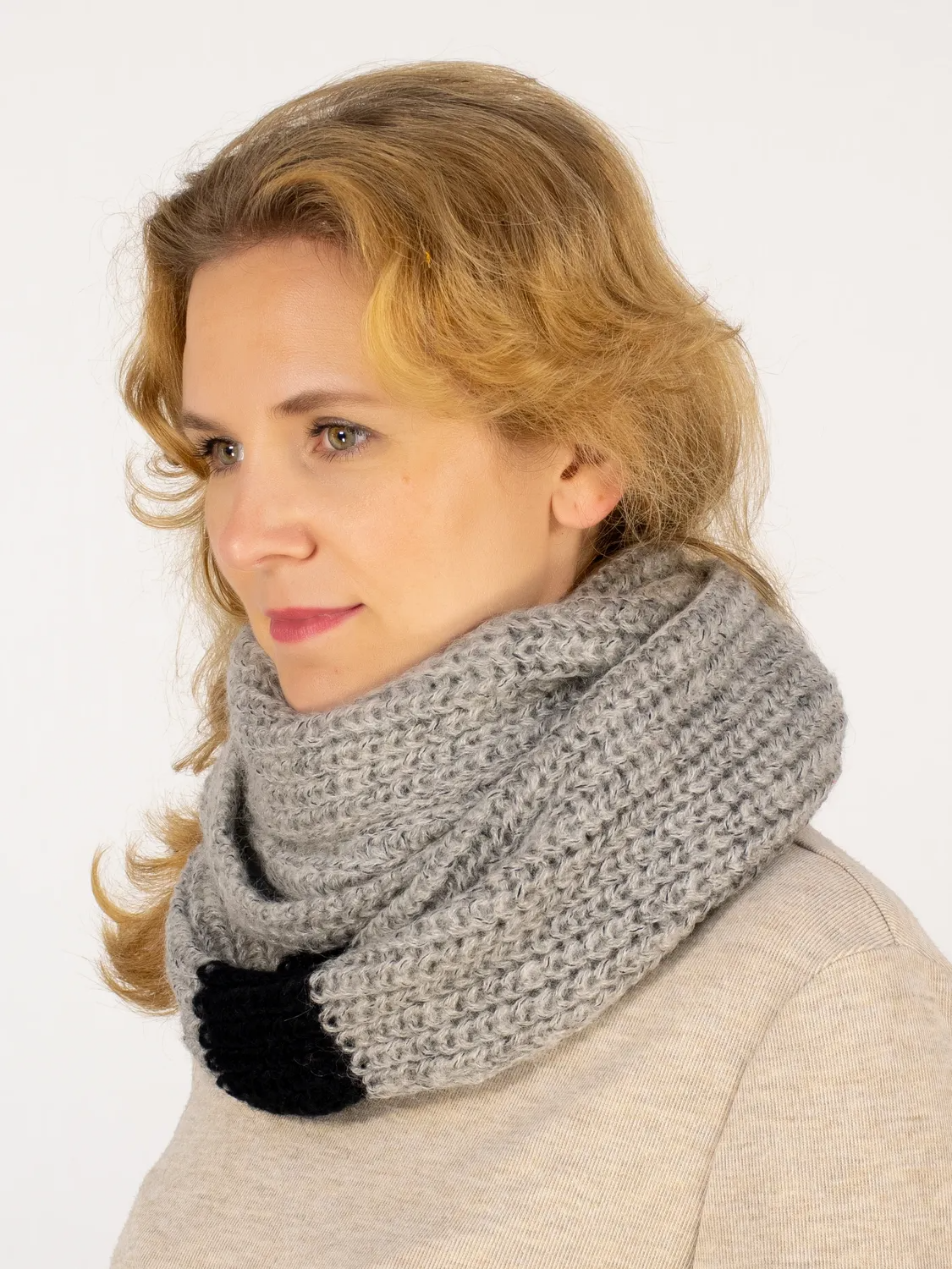 Снуд восьмерка женский Кира (Цвет светло-серый), Один размер, шерсть 50%, мохер 30%